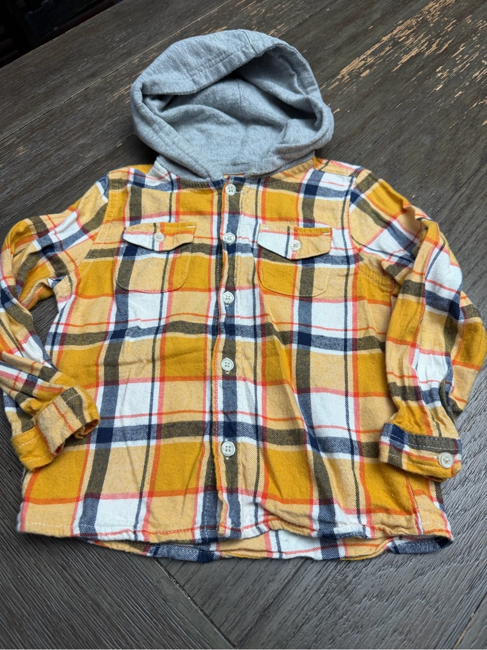 wonder nation Yellow Plaid Hooded Button-Down Shirt 5T